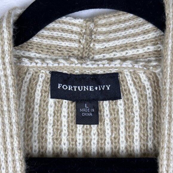 Fortune + Ivy Soft Chunky Longline Open Front Cardigan Knitted Beige/Cream Sz L - Picture 2 of 10